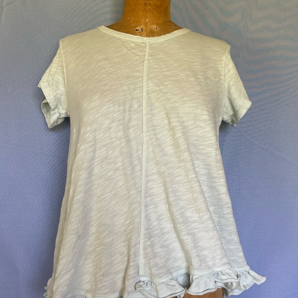 Anthropologie Left of Center Ruffle Hem T-Shirt- Blue